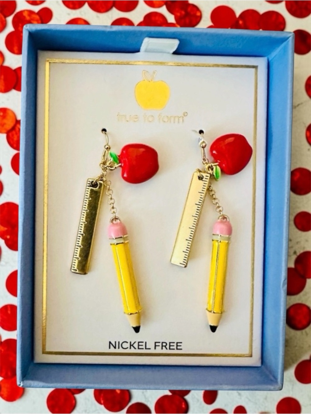 True to Form School Themed Apple and Pencil Dangling Earrings New $30 MSRP